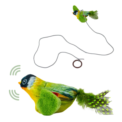 Chirping Greenfinch Cat Toy with 90cm String - Pilgrim Pet Supplies