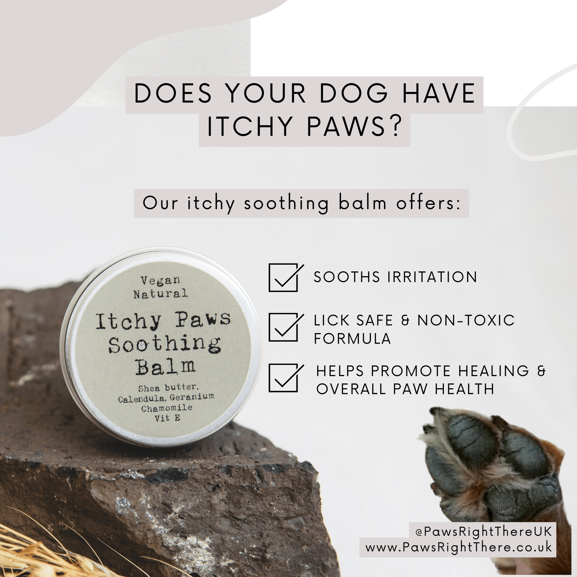 Itchy Paws Dog Balm – Natural, Vegan, Lick - Safe, Soothing - Pilgrim Pet Supplies