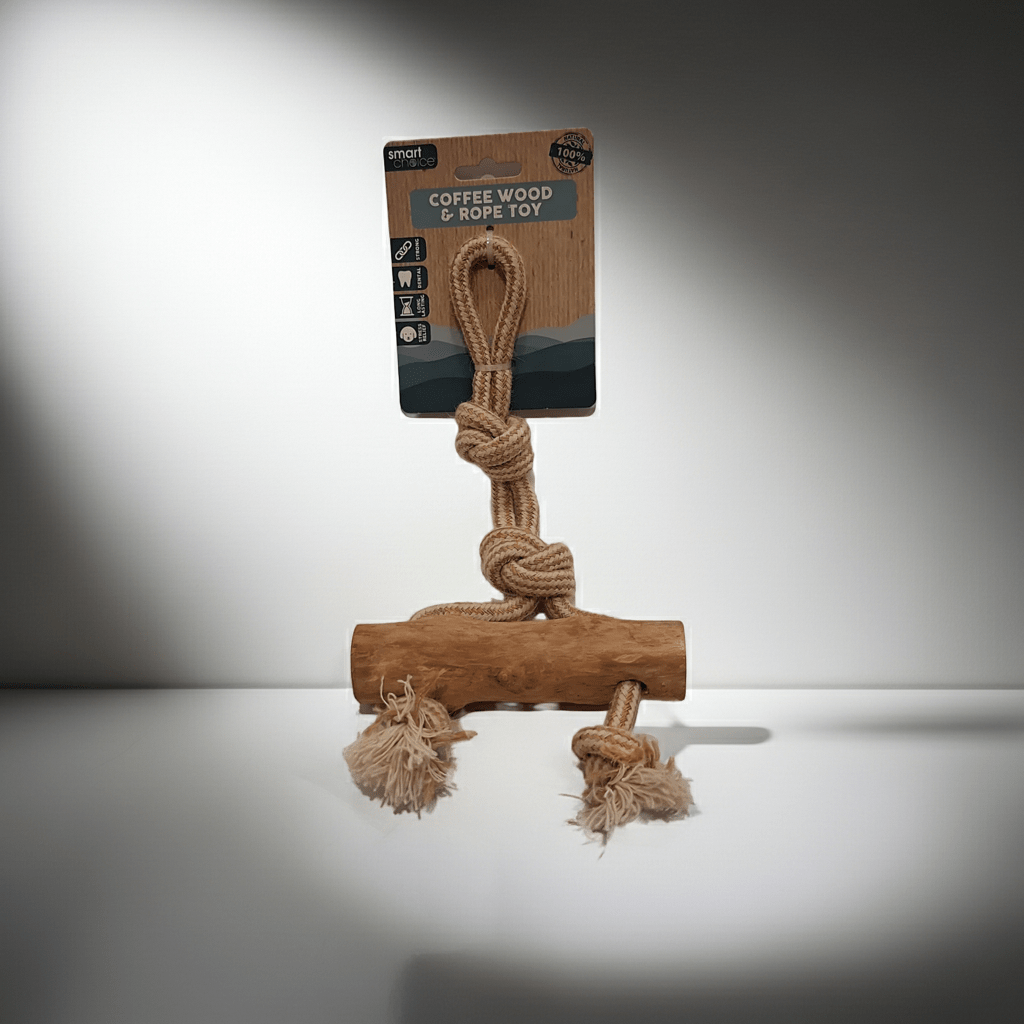 Natural Coffee Wood Dog Toy - Eco - Friendly Hemp Rope Chew Toy | Pilgrim Pets - Pilgrim Pet Supplies