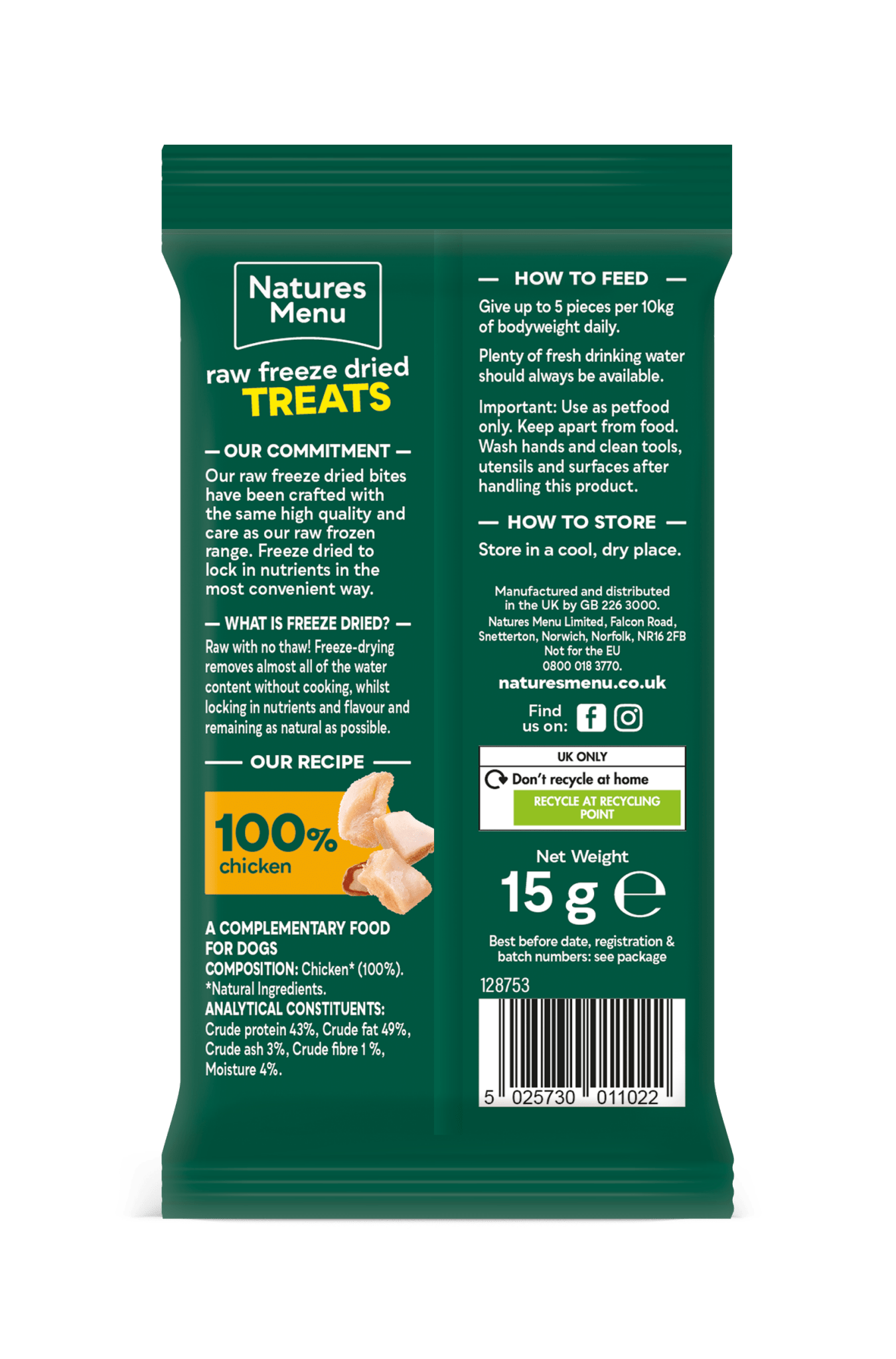 Natures Menu Freeze - Dried Bites Chicken 15g - Pilgrim Pet Supplies