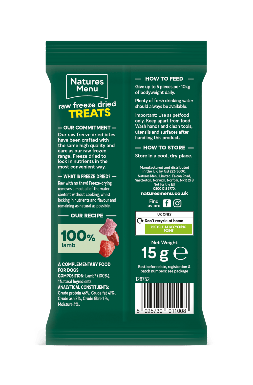 Natures Menu Freeze - Dried Bites Lamb 15g - Pilgrim Pet Supplies