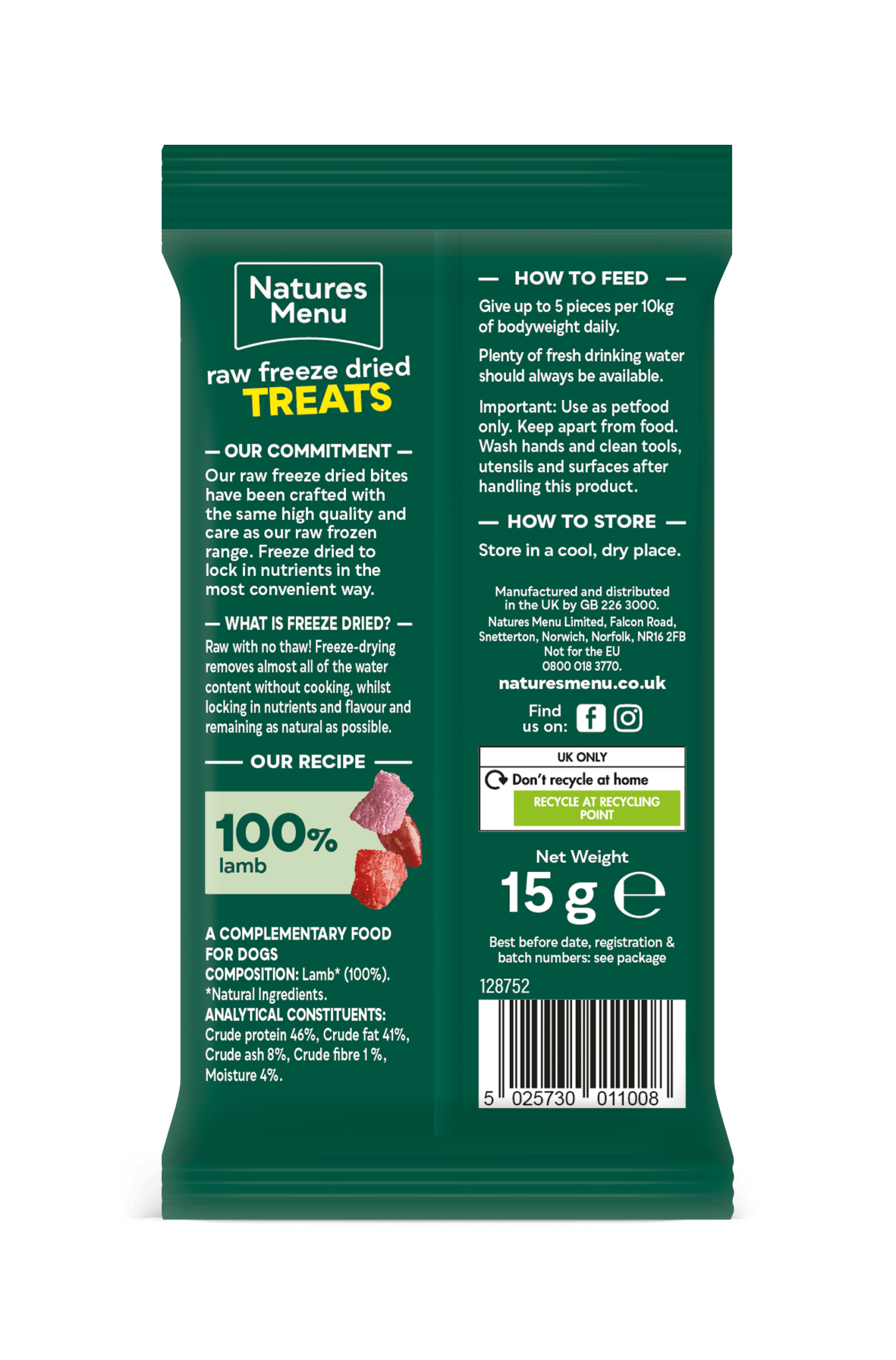 Natures Menu Freeze - Dried Bites Lamb 15g - Pilgrim Pet Supplies